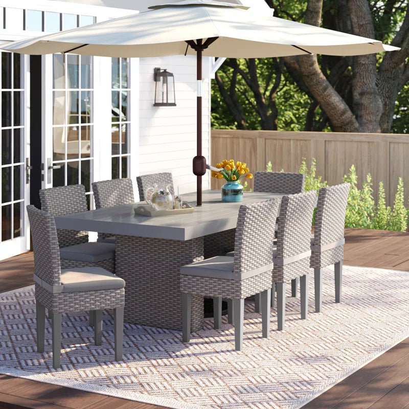 Giannino - 8 Person Premium All-Weather Wicker Patio Dining Set with Rectangular Table
