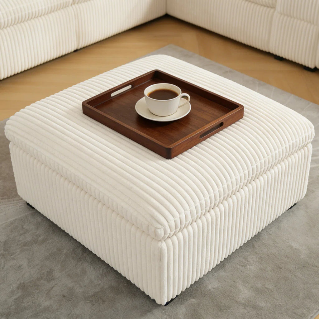 Jolett Upholstered Ottoman Alabaster White Corduroy