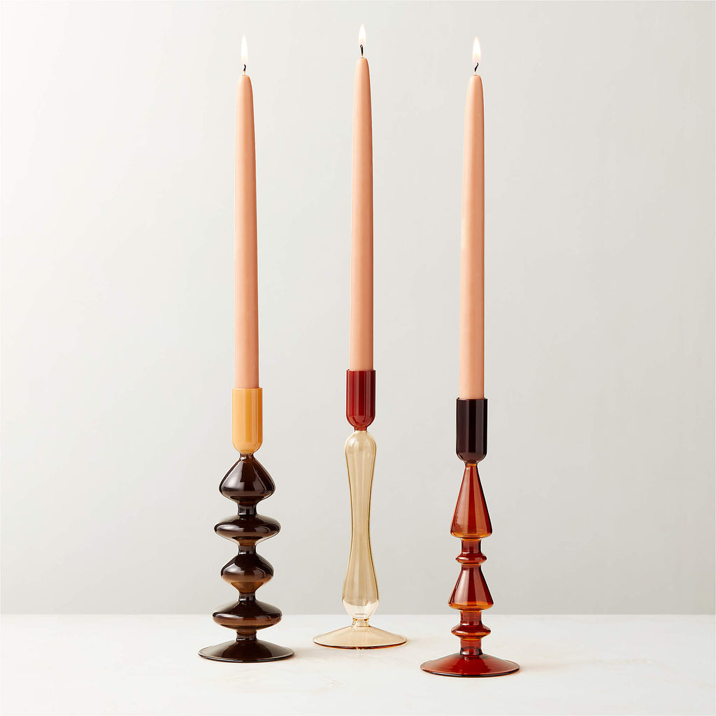 Kava Warm Toned Glass Taper Candle Holders Set of 3