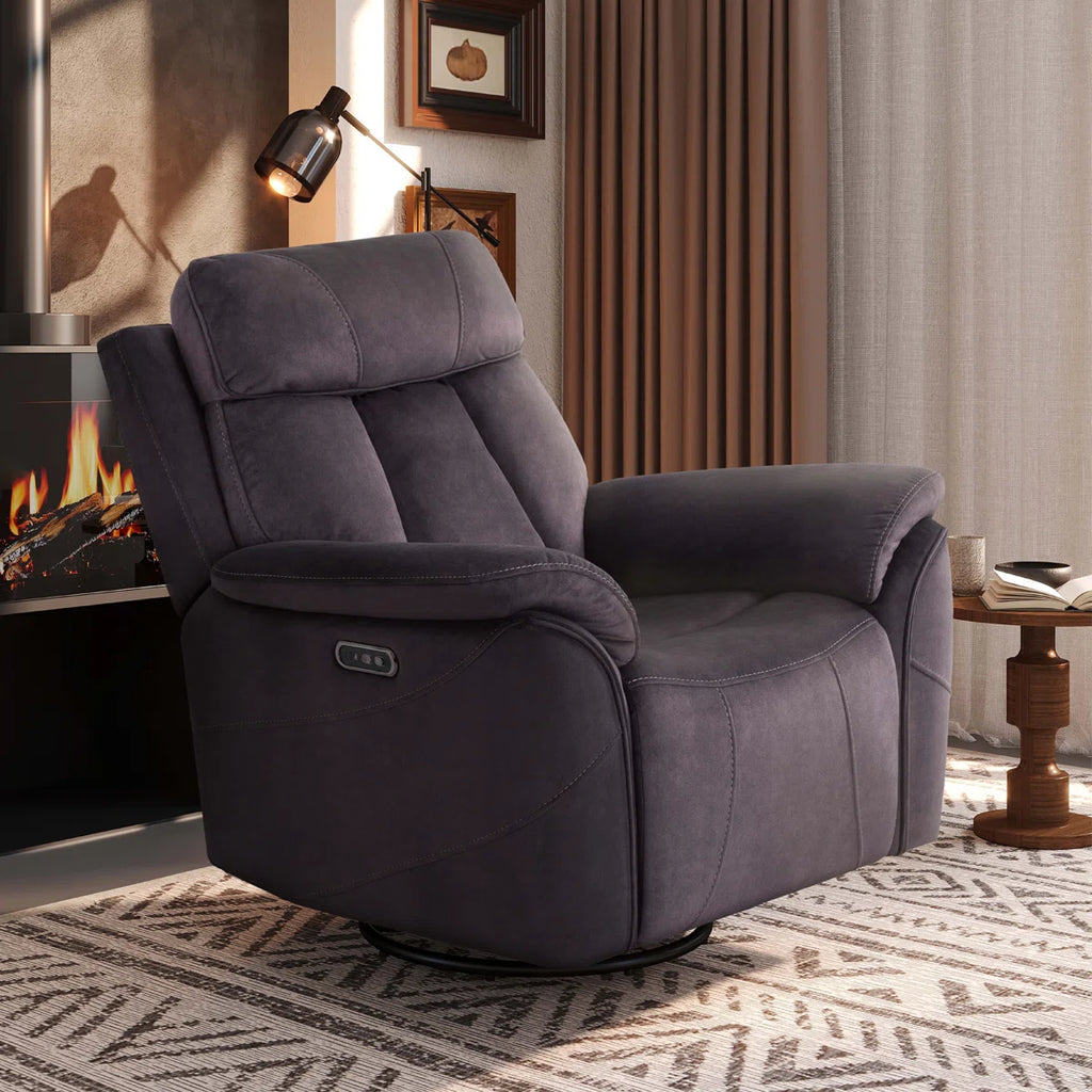 Keveon 41" Swivel Upholstered Recliner with USB Port and Adjustable Headrest