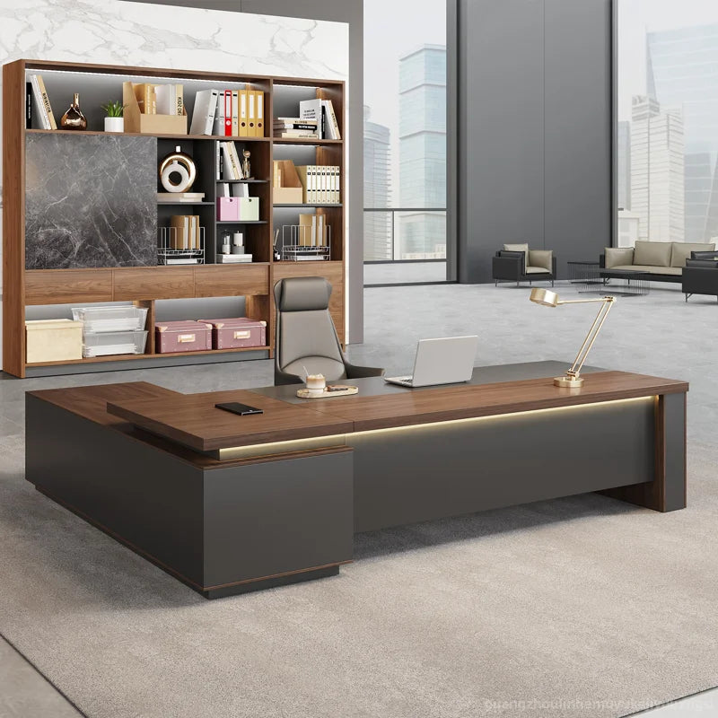 L-Shaped Executive Desk 94.5" with Built-In Electrical Outlet