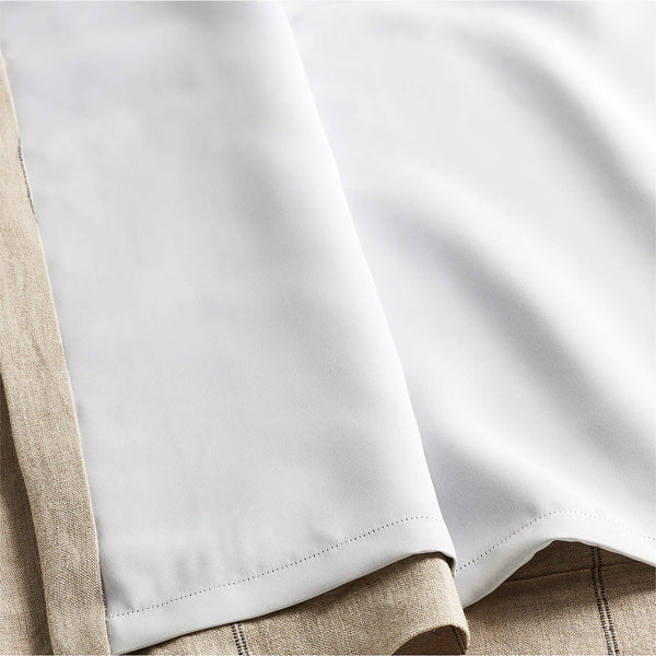 Warm Beige & Storm Grey Linen Blackout Double Pinstripe Window Curtain Panel 52