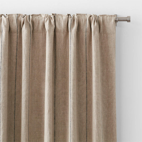 Warm Beige & Storm Grey Linen Double Pinstripe Window Curtain Panel 52