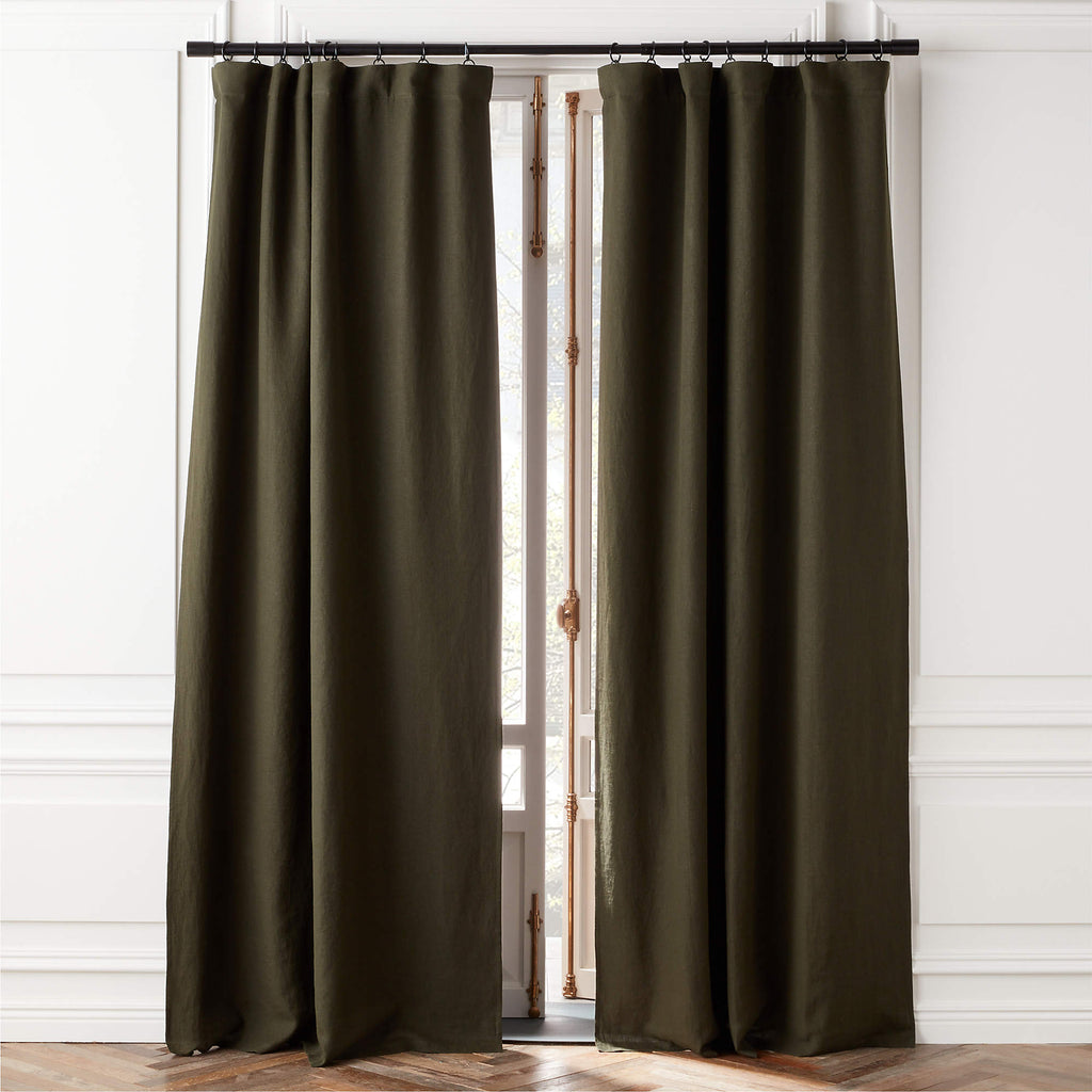 Forest Green EUROPEAN FLAX™-Certified Linen Blackout Window Curtain Panel 48''x96"