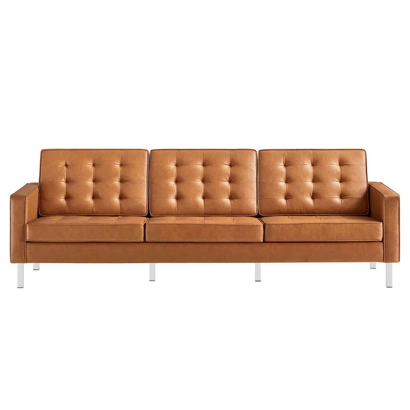 Loft Tufted Tan Vegan Leather Sofa