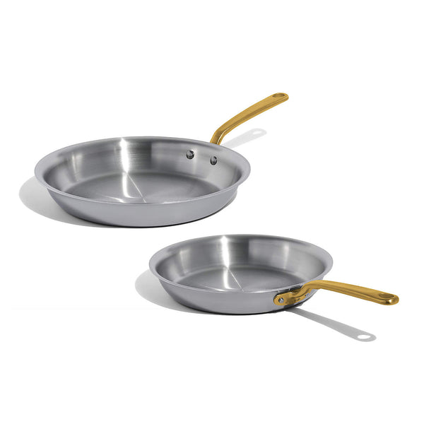 Made In Stainless Clad 2-Piece Fry Pan Set with Antique Brass Hardware