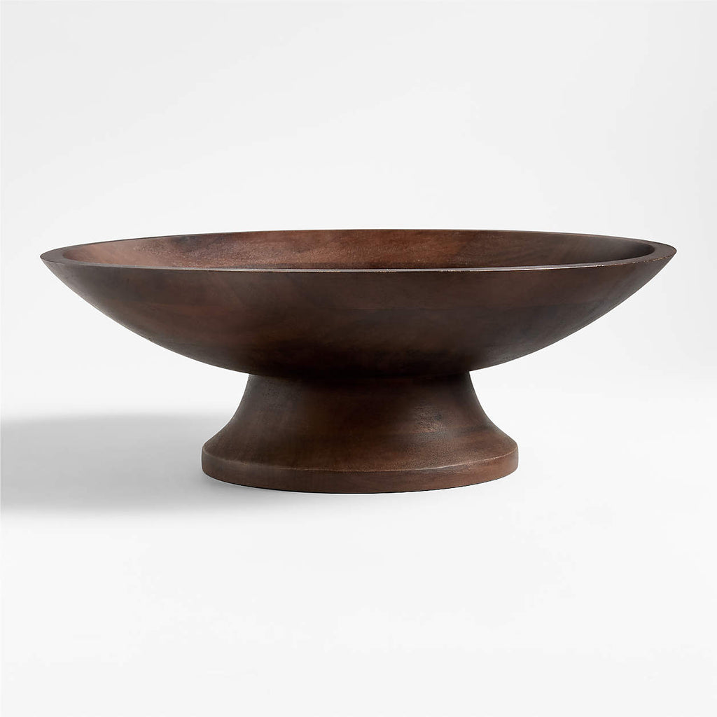 Madeira Walnut-Finished Acacia Wood Tall Footed Serving Bowl