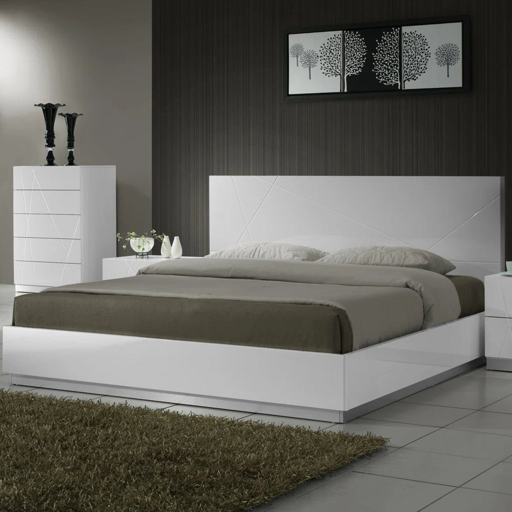 Naples King Bed Mchenry White Glossy Lacquer