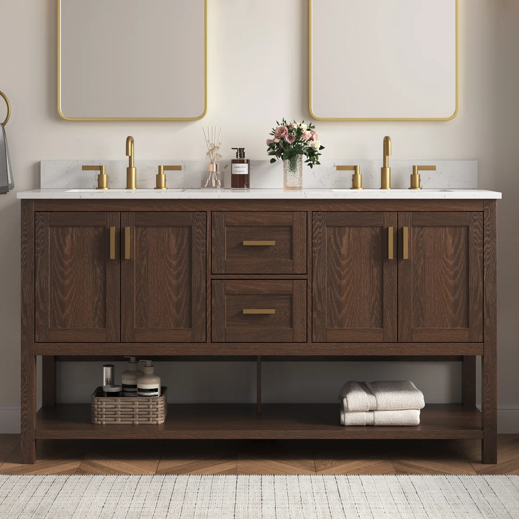 Aastha 61-inch Walnut Freestanding Vanity with Double Sink
