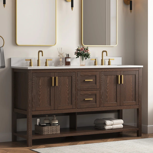 Aastha 61-inch Walnut Freestanding Vanity with Double Sink