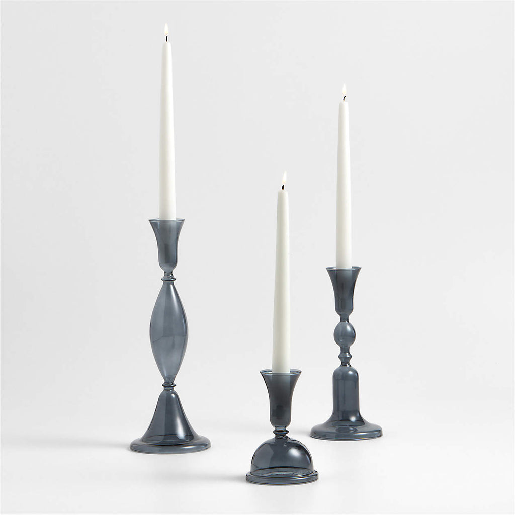 Milano Blue Glass Taper Holder, Set of 3