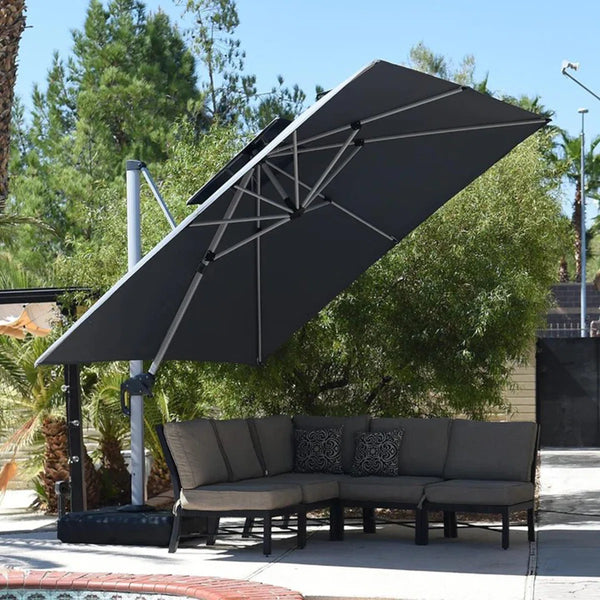 Myrtille 12' x 12' Square Silver Thicker Pole Cantilever Umbrella With Base,Grey