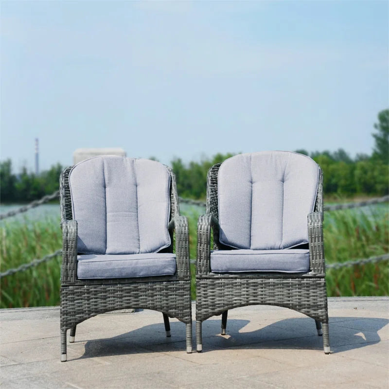 Nefes 2 - Piece Outdoor Aluminum Wicker Chair With Cushions (Set of 2)