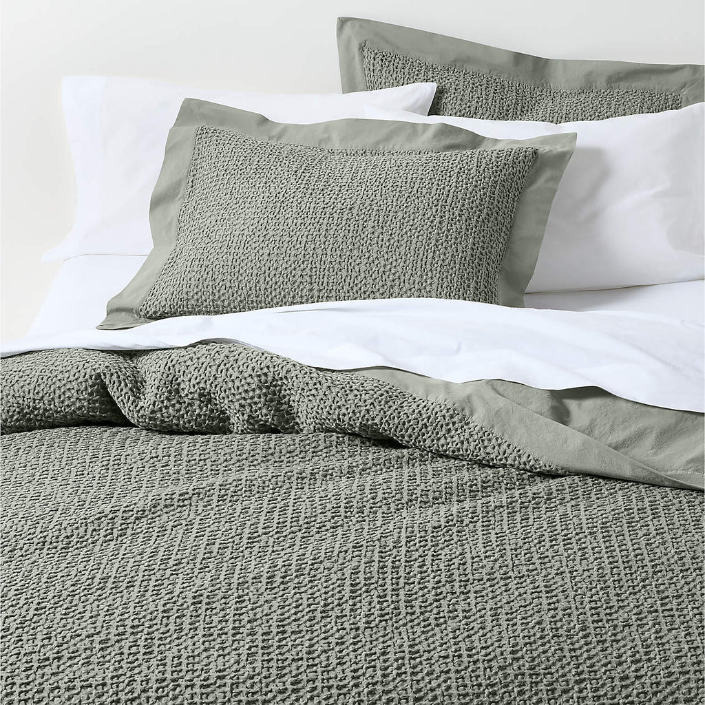 Organic Cotton Waffle Shadow Sage Green King Duvet Cover