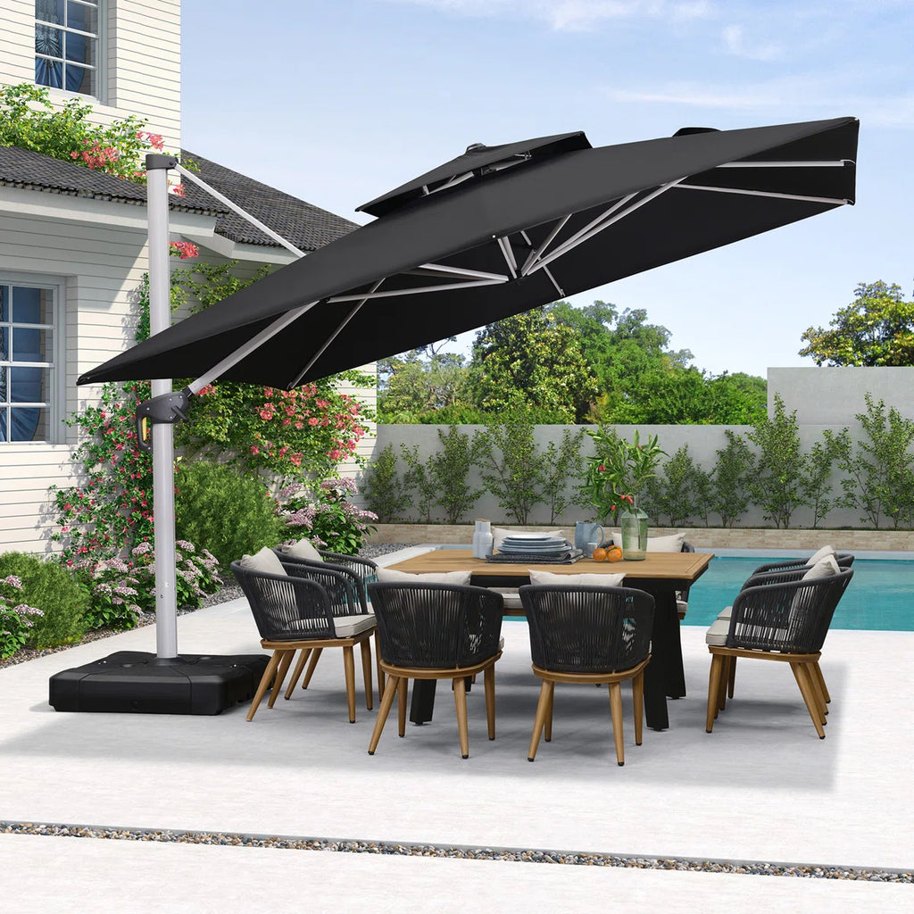 Myrtille 12' x 12' Square Silver Thicker Pole Cantilever Umbrella With Base,Grey
