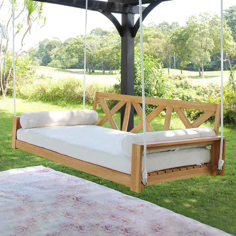 Teak Wood Porch Swing with Cushions