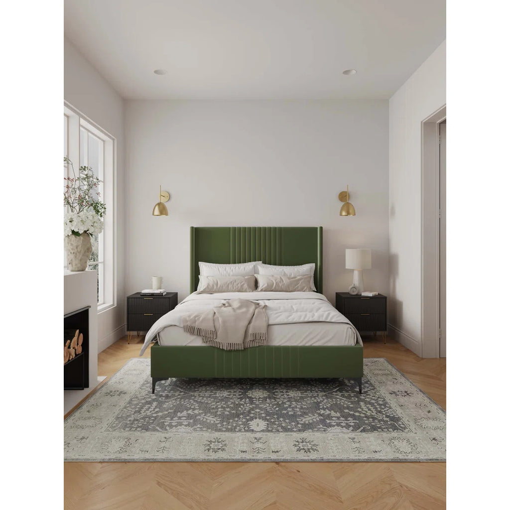 Promenade Upholstered Velvet Bed Moss Green
