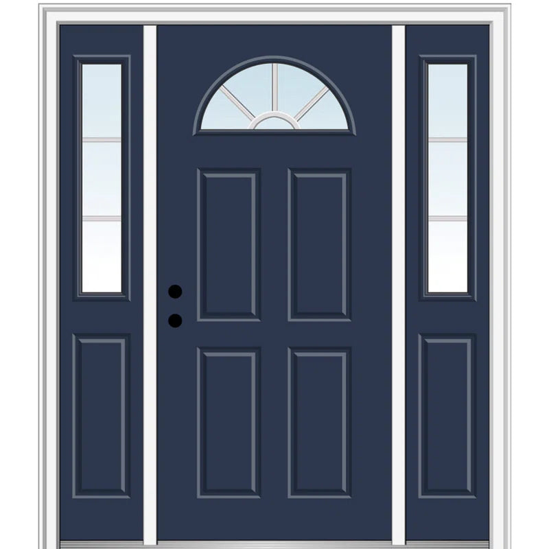 Fibreglass Smooth 1/4 Lite 4-Panel Internal Grilles Between Clear Glass Prefinished Door With Sidelites