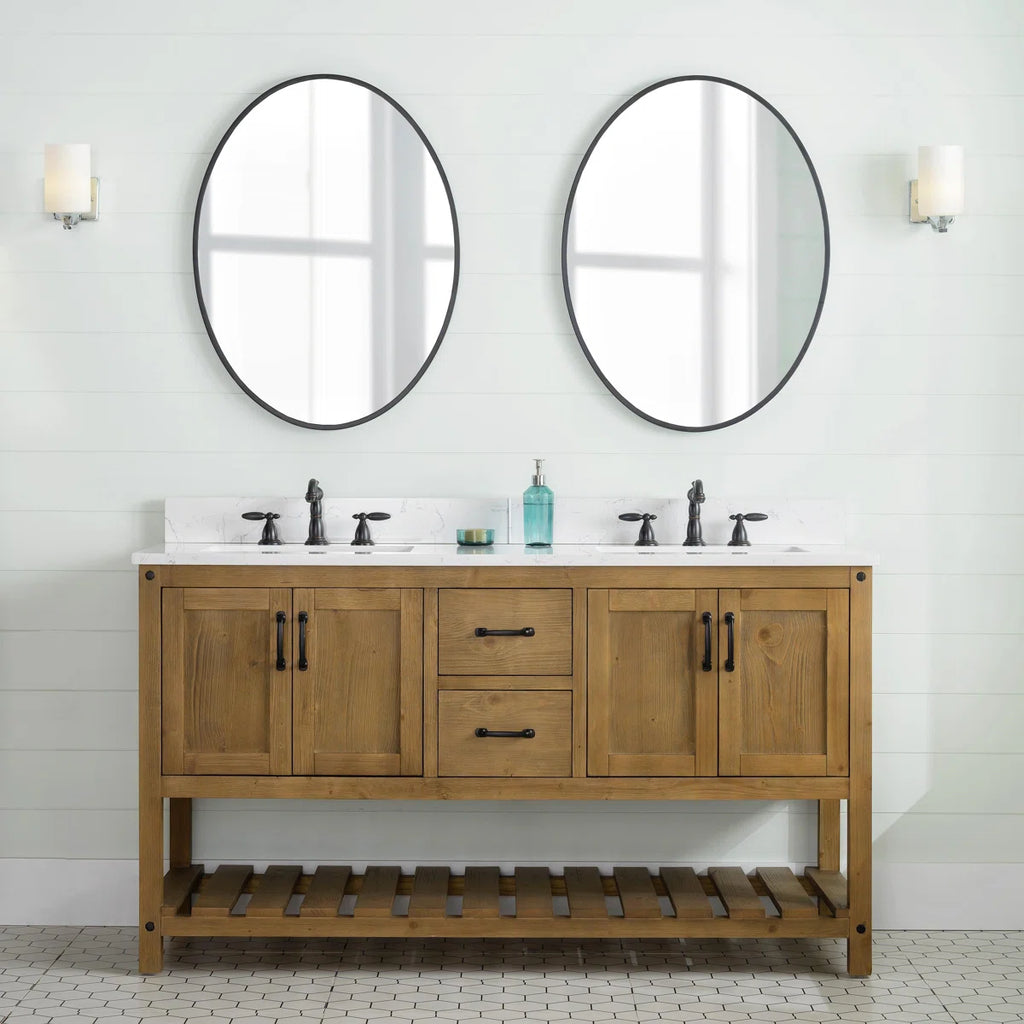 Radstock 60'' Double Bathroom Vanity with Engineered Quartz Top Antique Natural