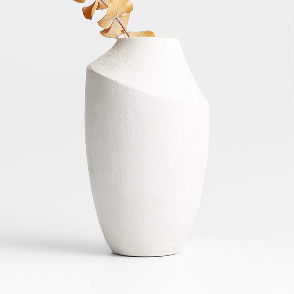 Slope White Ceramic Vase 12.25