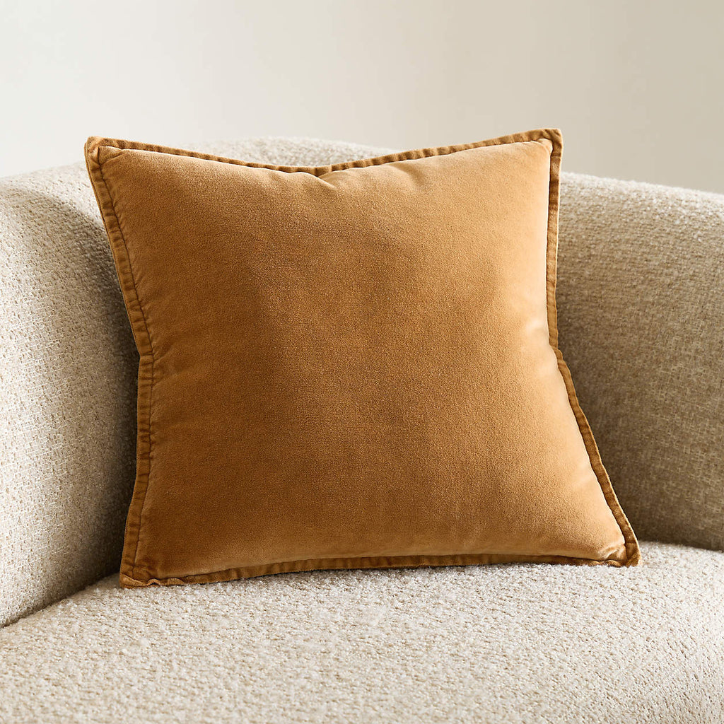 Relaxed Washed Organic Cotton Velvet 20"x20" Cognac Throw Pillow Cover