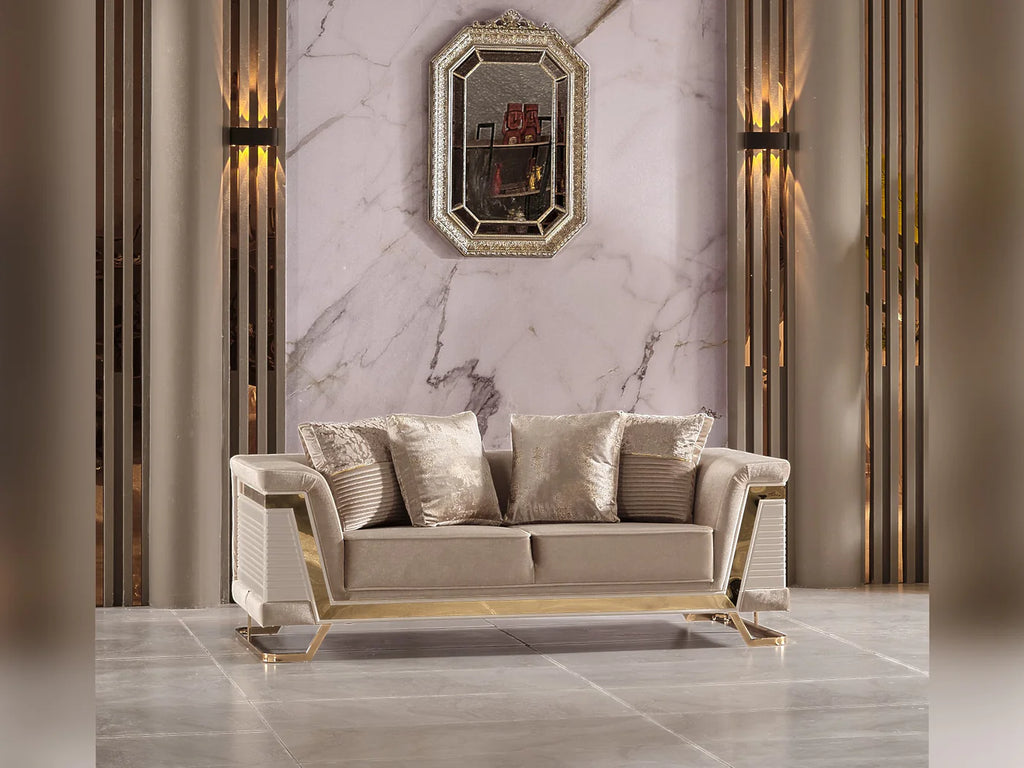 Rixos Sienna Loveseat Velvet Beige & Gold