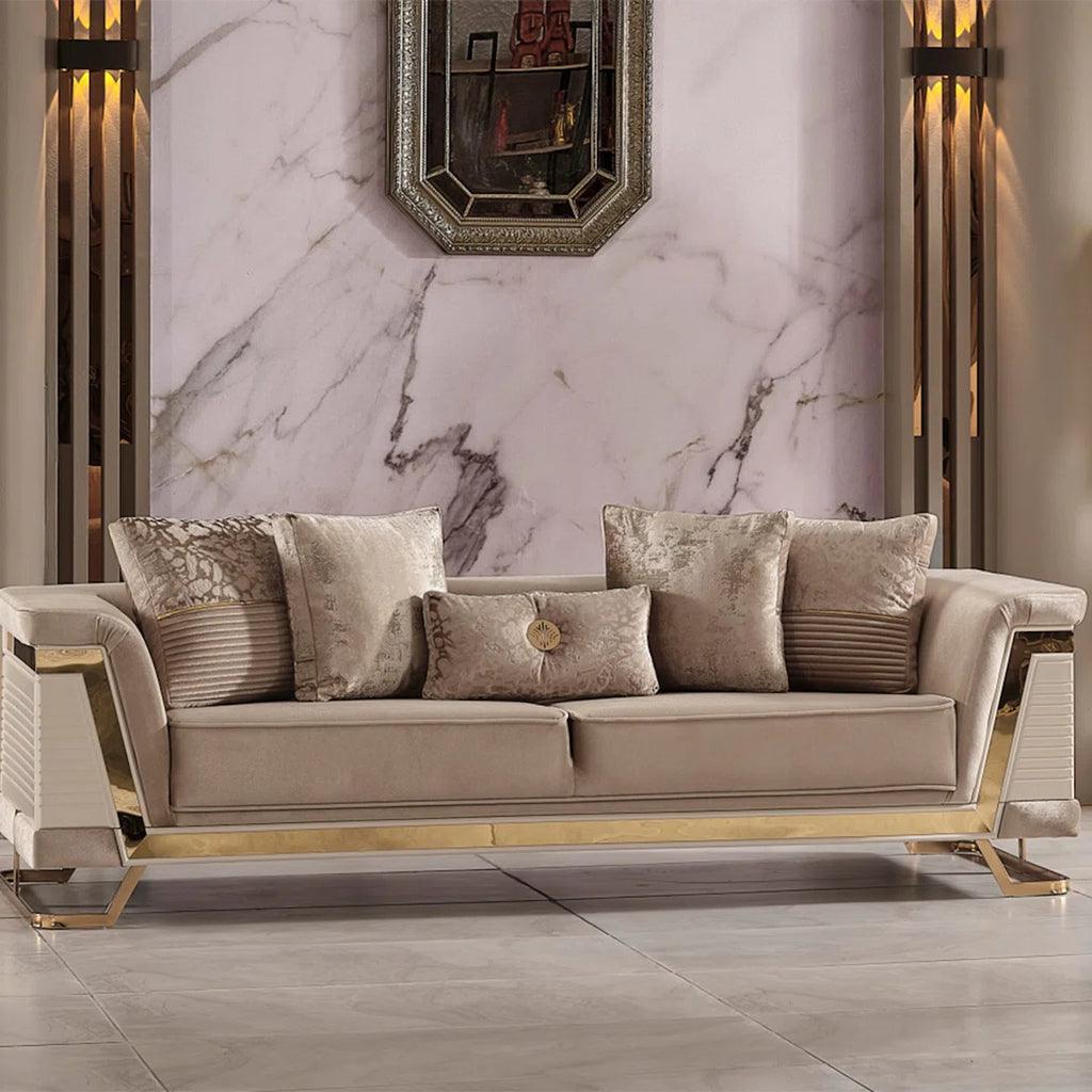 Rixos Sienna Luxe Velvet Sofa With Gold Accents