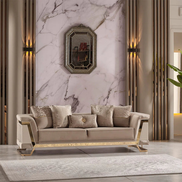Rixos Sienna Luxe Velvet Sofa With Gold Accents