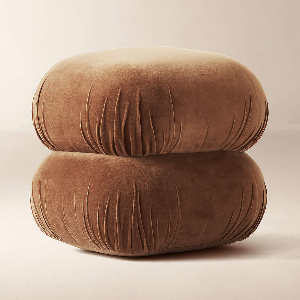 Ruched Dark Beige Velvet Pouf
