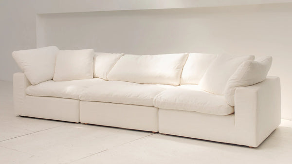 Cloud Style 3-Piece Modular Standard Sectional Sofa Cream Linen