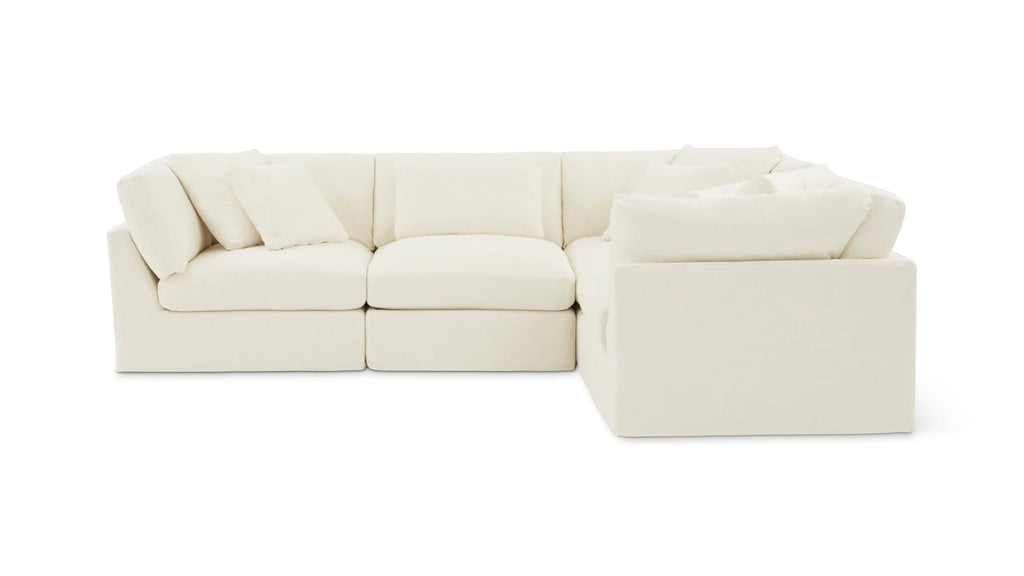Cloud Style 4-Piece Sectional Large Closed Cream Linen