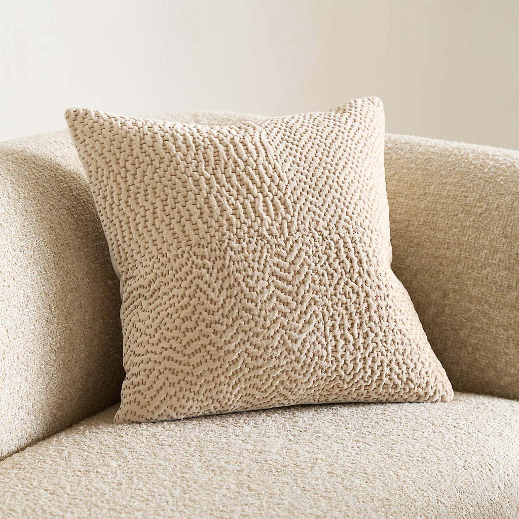 Sashiko Organic Cotton Velvet 20"x20" Travertine Beige Throw Pillow Cover