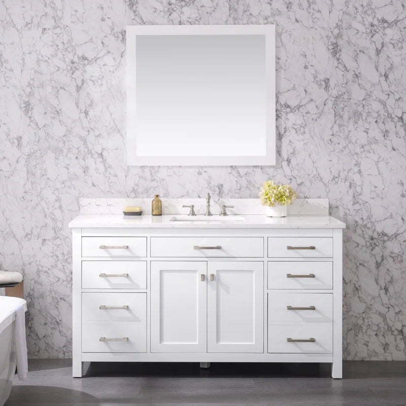 Mercury Row Atencio 60" Single Bathroom Vanity with Engineered Stone Top