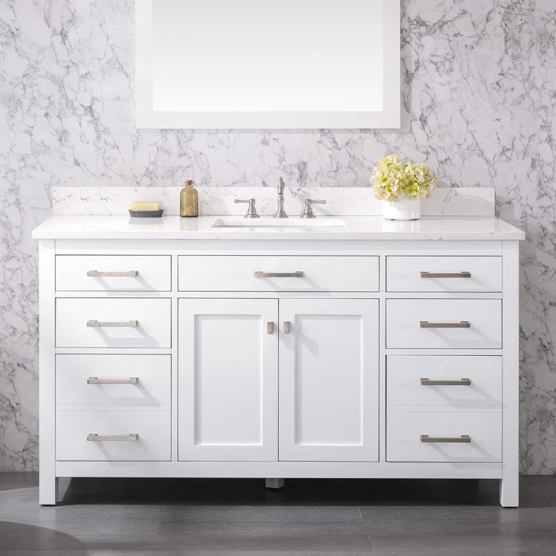 Jasper Saur 60" Single Bathroom Vanity with Engineered Stone Top