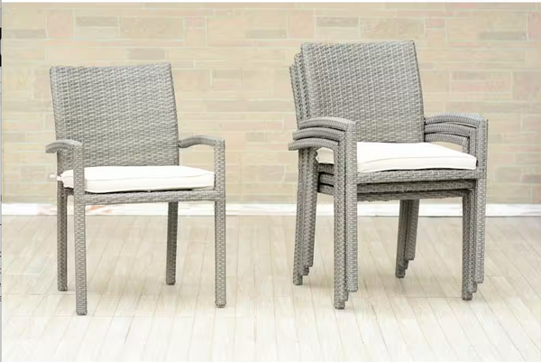 8-Piece Set Liberty Stacking Wicker Outdoor Chairs with White Cushions