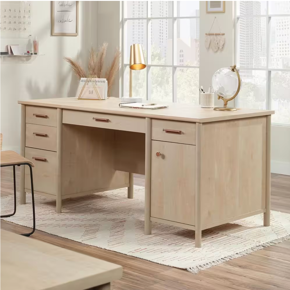 Executive Desk with Storage Natural Maple
