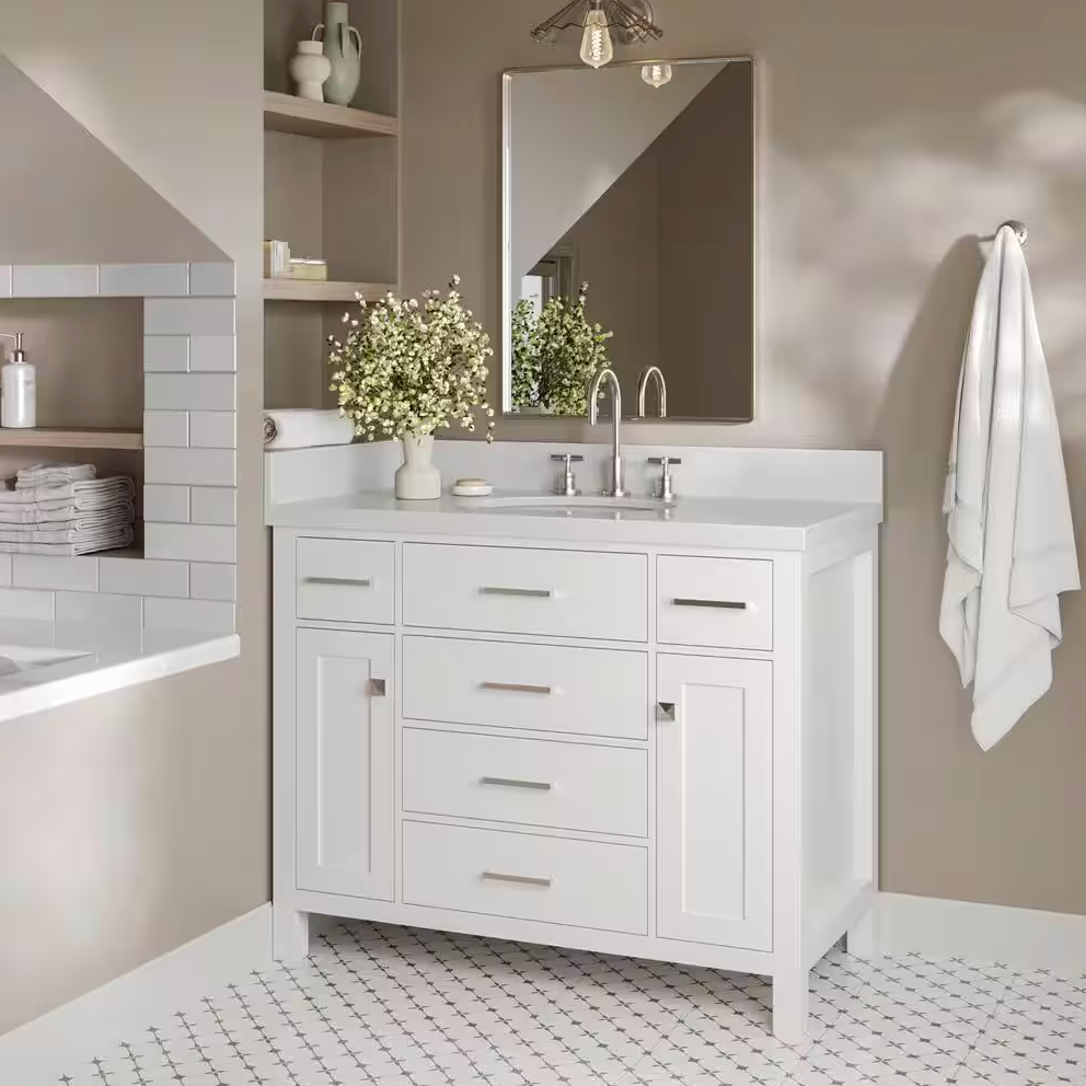 Bristol 42"W Freestanding Bath Vanity Cabinet without Top White