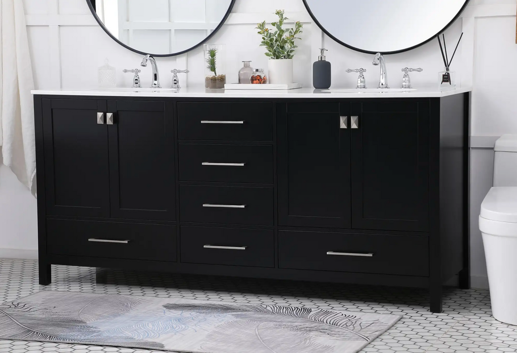 72 Inch Double Bathroom Vanity in Black