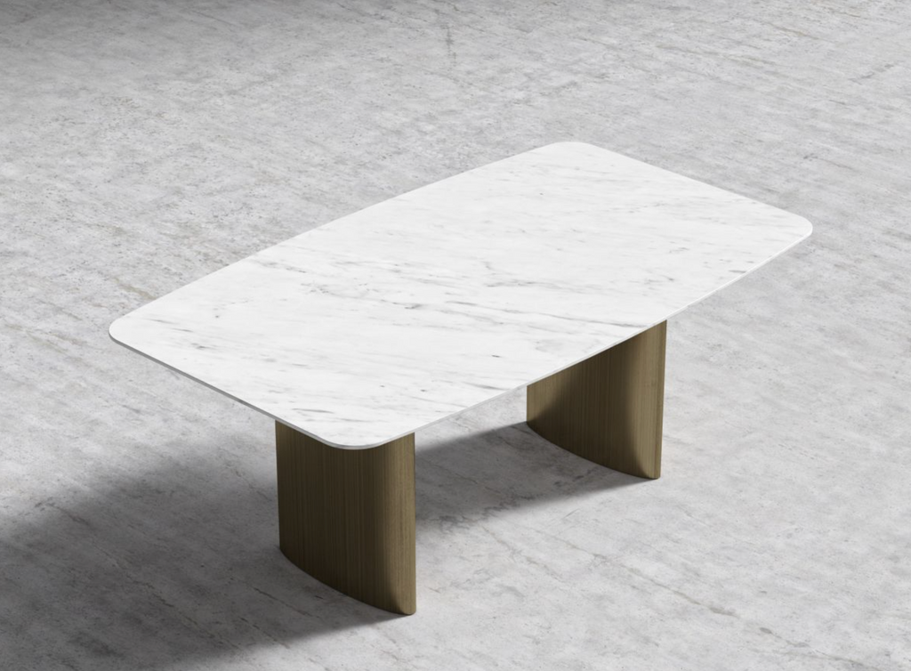 Solana Dining Table 71" White Carrara Ceramic/Brass