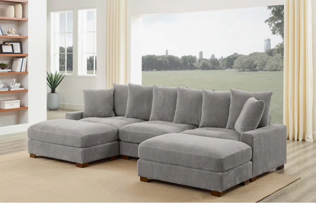 Ashira 5 - Light Grey Piece Corduroy Sectional