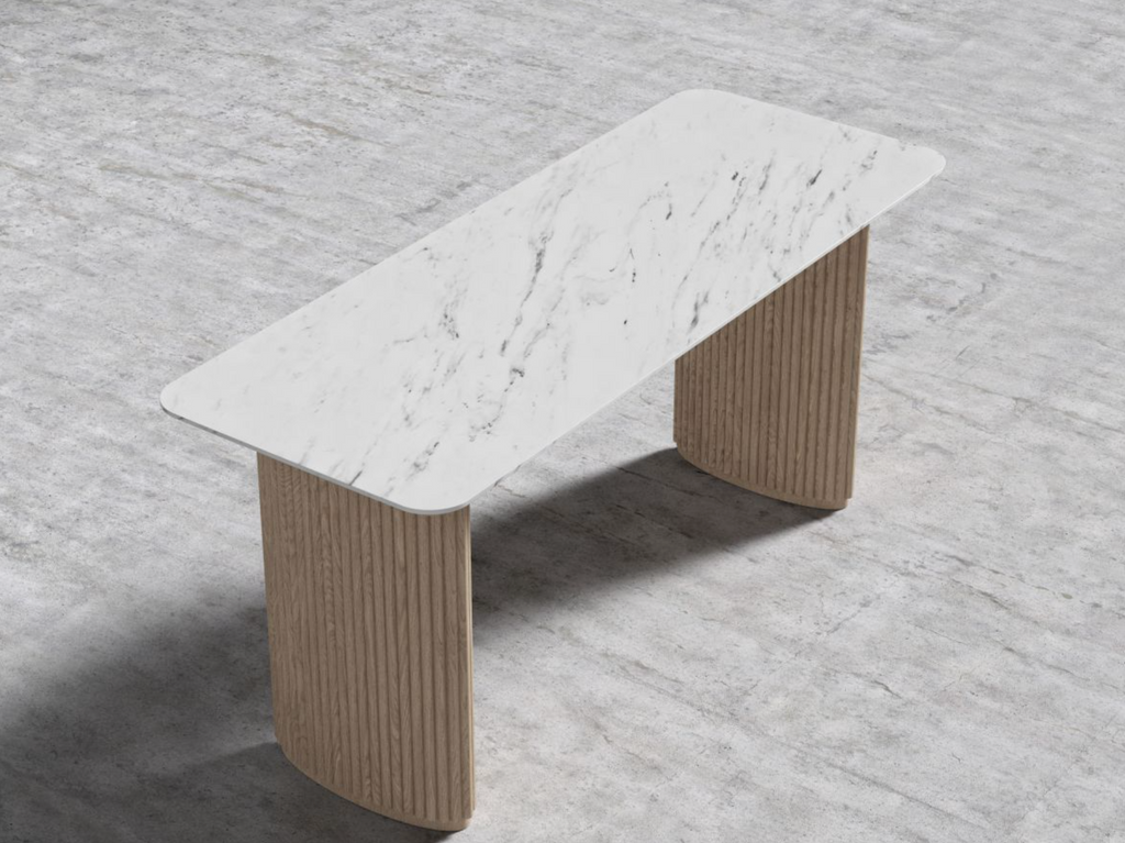 Athena Desk 48" White Carrara Marble/White Ash Base