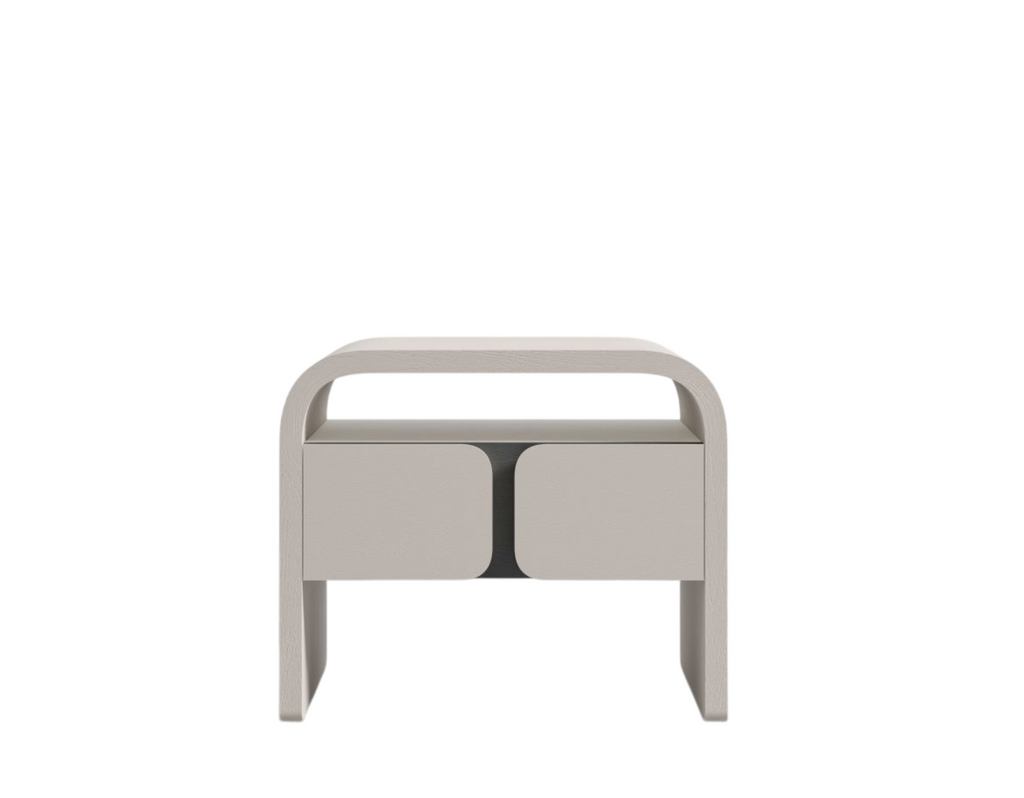 Vieno Nightstand – Alabaster Matte & Black Oak