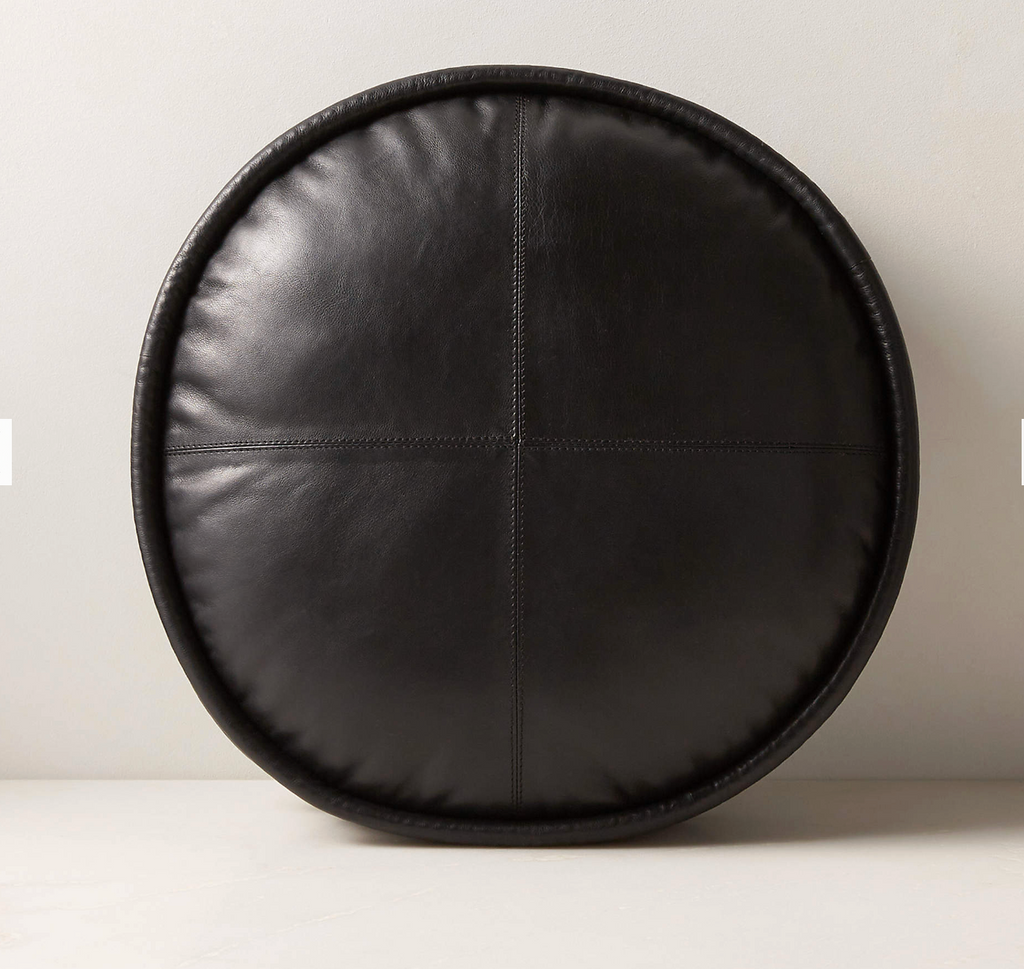 Dacre Round Black Leather Throw Pillow 16''