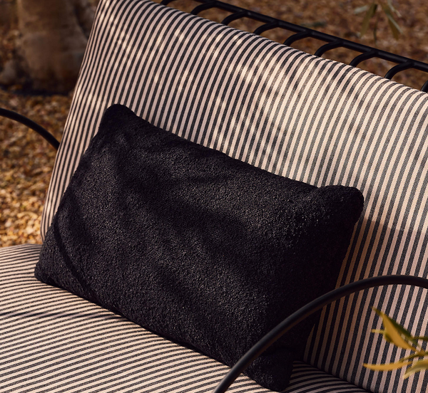 Silves Black Performance Boucle Outdoor Lumbar Pillow 20''x12'