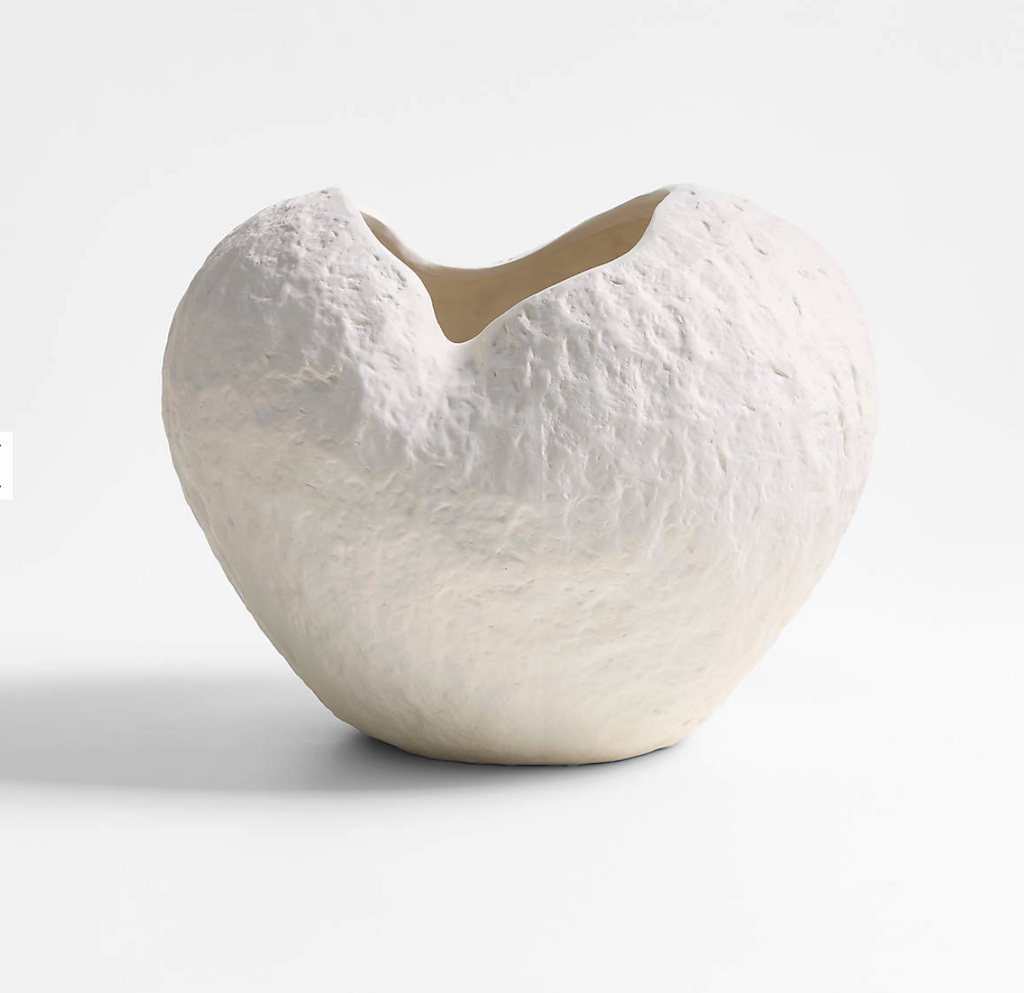 Scraffito 10" White Ceramic Vase