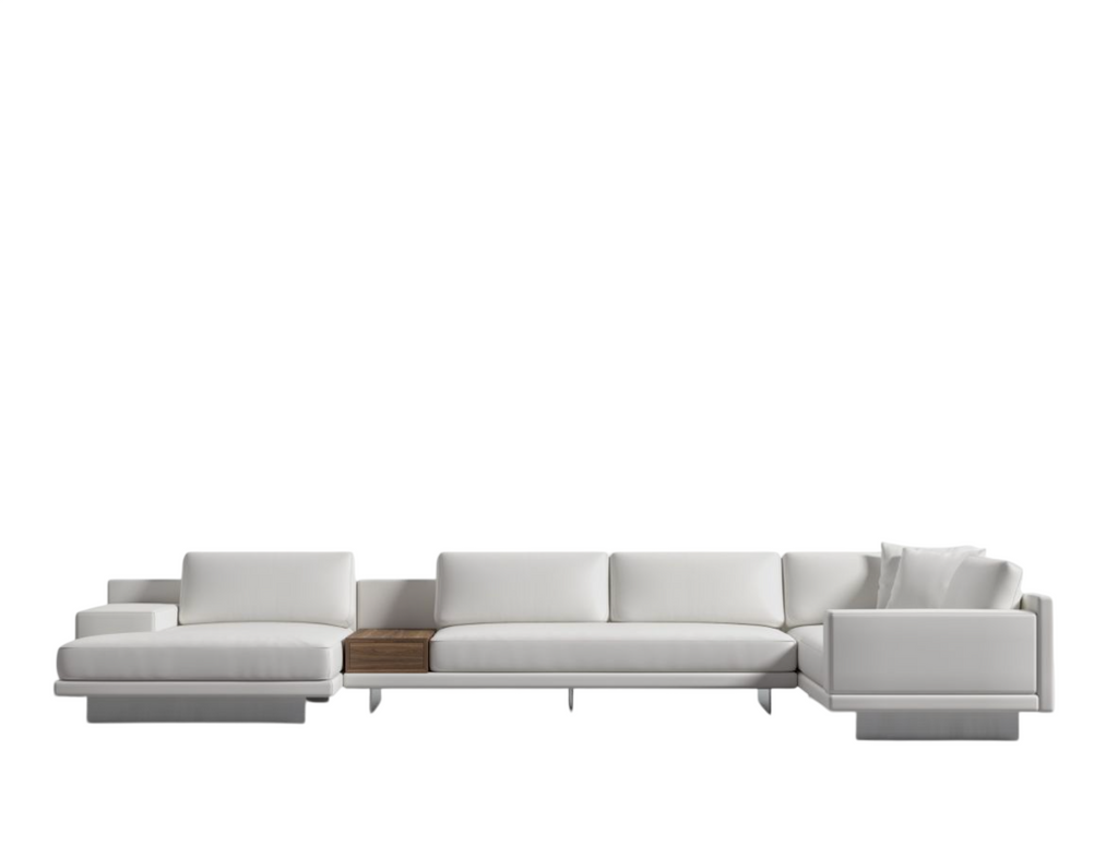 Drendo Left Facing Modular Sectional Trento Eggshell Microfiber Leather