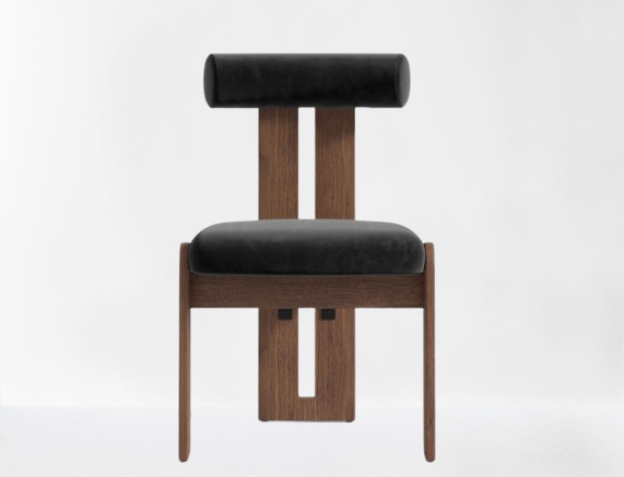 Black Plush Velvet & Walnut Dining Chair (Set of 2)