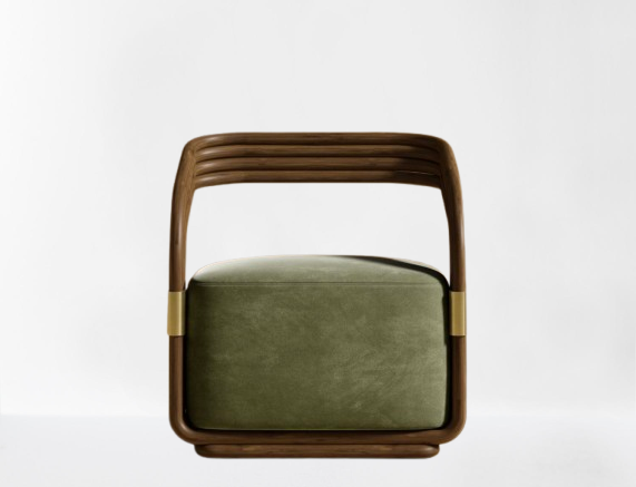 Curved Sage/Walnut Lounge Chair