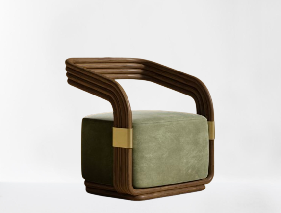 Curved Sage/Walnut Lounge Chair