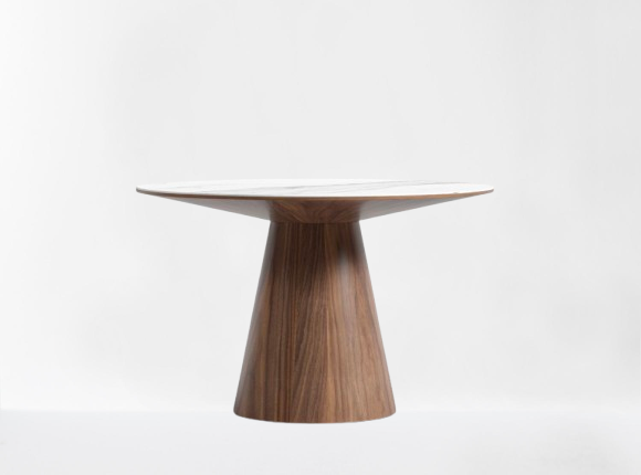 White Calacatta Ceramic/Walnut 48" Dining Table